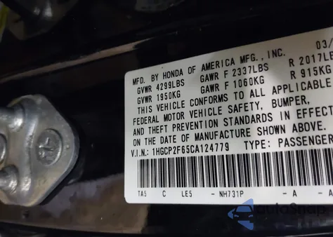 2012 Honda Accord 2.4 Se z USA, uszkodzony, nr VIN 1HGCP2F65CA124779